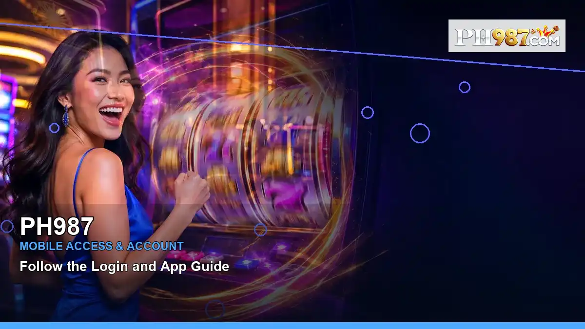 PH987 night online slot games featuring an adult Filipina casino host with a left-framed composition